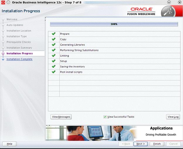 Repository Creation Figure 2 21 Installation Complete - Click Finish OBIEE 12c is now installed. 2.4 Repository Creation The Repository Creation Utility (RCU) is no more a separate download as it used to be in the previous releases.