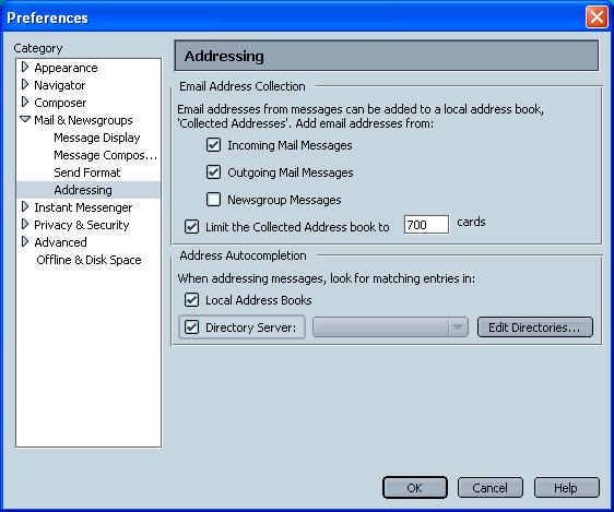 April 2004 Configuring Desktop Messaging 3 In the Mail & Newsgroups category, select Addressing.
