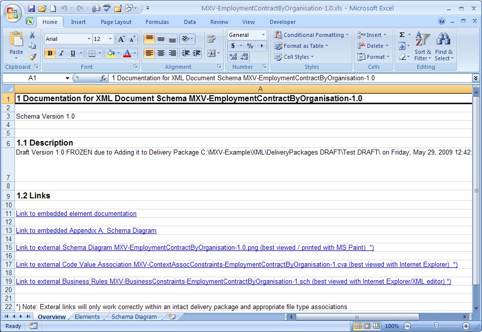 Schema Documentation A documentation file may be generated for each document Schema, using an MS Excel format: Sample XSD files For a zipped sample delivery package of the
