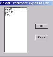 Spec2Harv User s Guide Page 7 Treatment Types dialog is used to identify these paired Treatment Types. Highlight the initial cut Treatment Type and click on the arrow button pointing to the right.