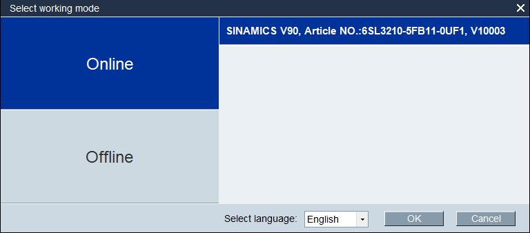 User interface 3 3. Working modes When you start SINAMICS V-ASSISTANT, the following window appears for you to select a working mode: The functions of SINAMICS V-ASSISTANT vary with the working modes.