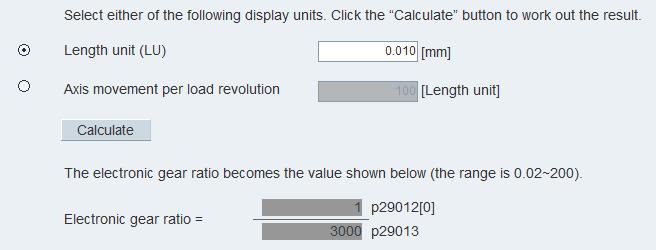 000 to 247000000 Axis movement per load revolution Range: to 247000000 Calculation Click to calculate the electronic gear ratio and the calculated