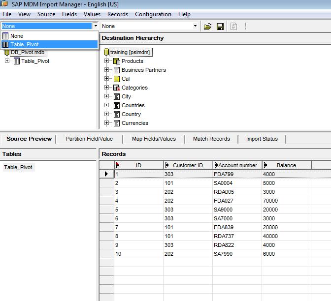 3. At the Import Manager, the current source table is selected as