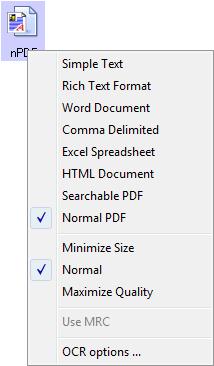 DocuMate 742 Scanning From One Touch To select a file type for the text format: 1. Select the Destination Application. 2. Right-click on the text format icon.