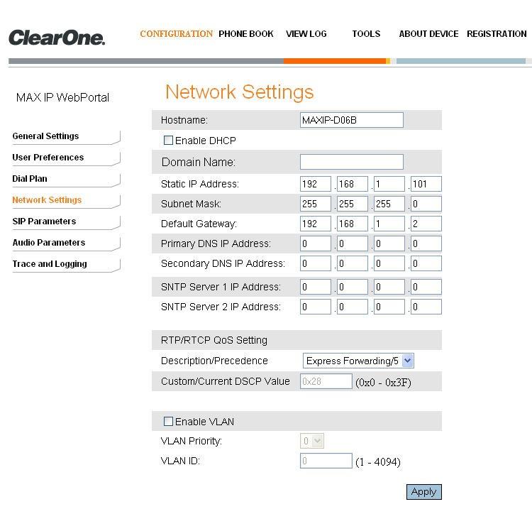 5.3. Administer Network Settings Select Network Settings from the left navigation to display the Network Settings screen.