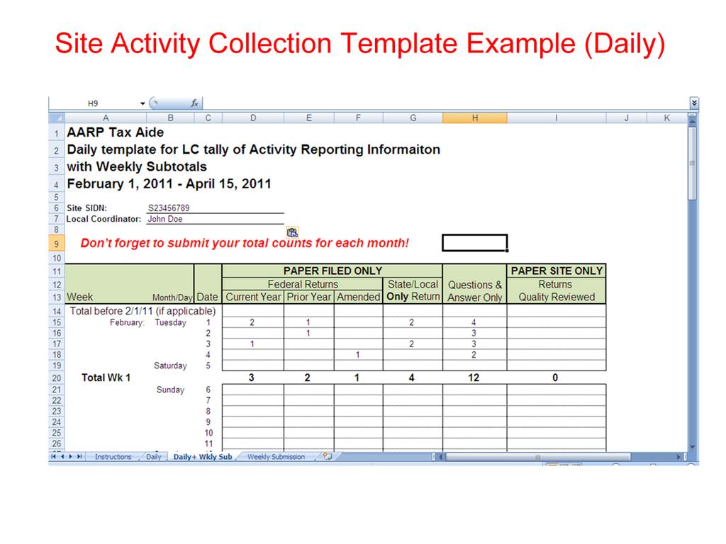 The Site Activity Collection Template offers Daily Tracking or Daily + Weekly Tracking or Weekly Tracking, to accommodate difference volunteer preferences.