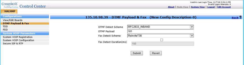 Select DTMF Payload and Fax under the Configurations menu on the left.