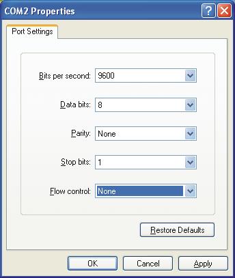 Change the Bits per second option to 115200 and flow control option to None.
