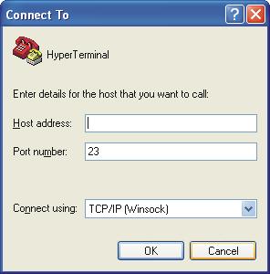 Select the TCP/IP (Winsock) option from the drop over menu and click OK. The following window will appear on your screen: Enter the IP Address of the system in the Host address field.