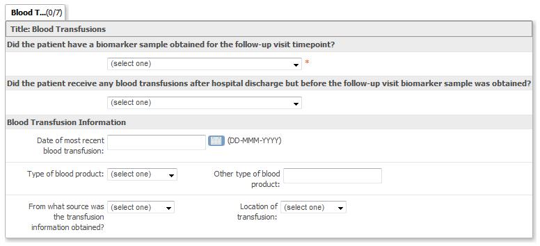 BloodTransfusions (1 of 1) MAGiC Blood Transfusions Post Hospital Discharge: Biomarker, # YesNoC ; complete the next question ; no further data collection on this form is required Type 1 = Packed RBC