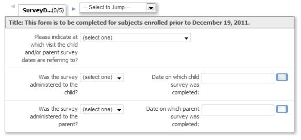 PedsChildParentDates (1 of 1) MAGiC PedsQL Child and Parent QOL Survey Dates: YesNoS SurveyChild, # Visit, # SurveyParent, # Visit 0 = Time 0 - Prior to 1st