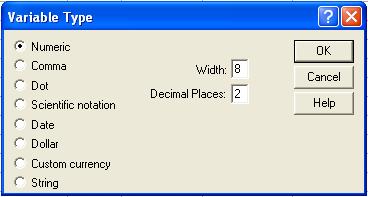 If you select a string variable, you can tell SPSS how much room to leave in memory for each