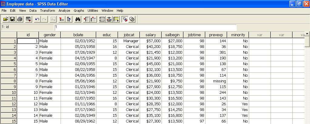 The Four Windows: Data Editor Data Editor Spreadsheet-like system for defining,