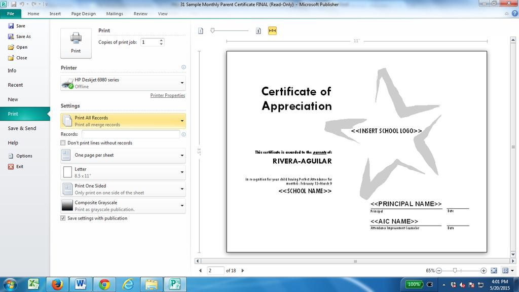 13. Click on the blue highlighted Print Preview to review your certificates, if necessary. You can preview your individual certificates by clicking on the arrows underneath the certificate. 14.