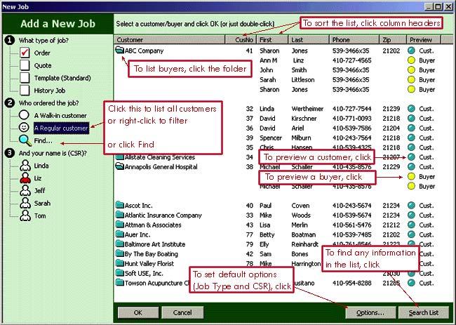Addendum to User s Guide 2003.51 4 New Job Window To open this window, click the [New ] button in the Jobs section. To create a new job: 1. Select a Job Type: Order, Quote, Template, or History Job.