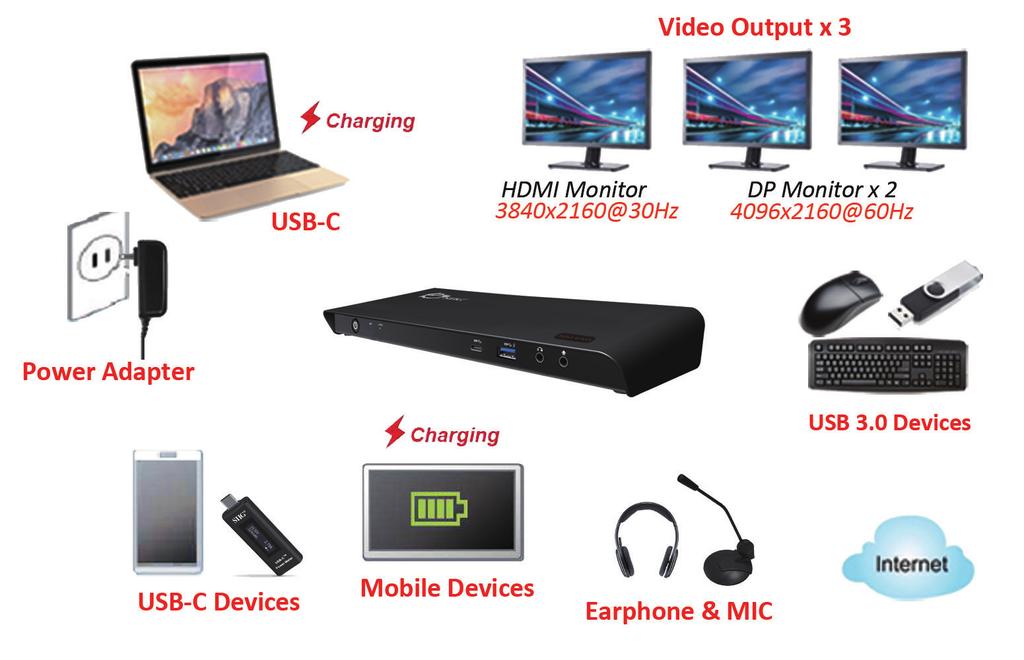 Application The image below shows the varied peripheral devices supported by the triple display