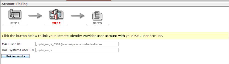 This screen displays your MAG login ID and your corporate Login ID. In this example, you see the corporate user ID is defined as BAE Systems User ID. This is for example only.