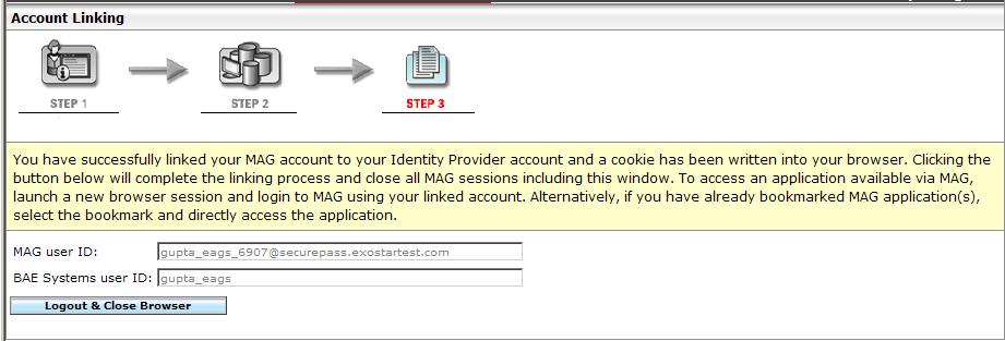 Following logout screen is presented. Close the browser to complete the account linking process. What happens next?