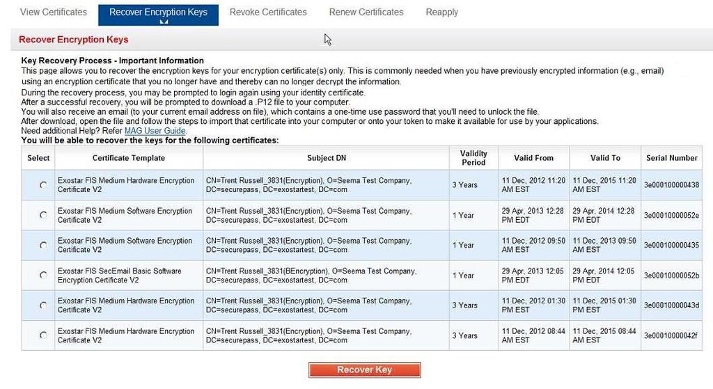 Refer to the Reapply for Certificates section for information on re-applying for certificates. The following screen is presented if you have not logged-in using your new certificates.