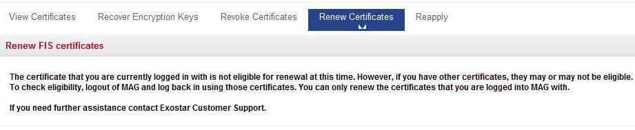 system will automatically pick up a valid certificate and complete the login process. You should then the renew button if your certificate is eligible for renewal.