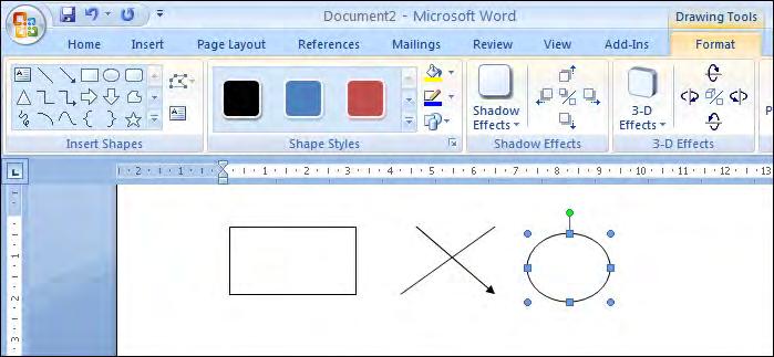 Learning Microsoft Word 2007 Resizing Shapes Notice that the rectangle has handles (small solid bars) around it. These allow the rectangle to be resized.