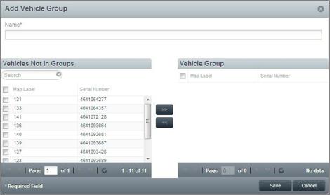 3. This opens the Add Vehicle Group window. 4. Name the new Vehicle Group. 5. Use the checkboxes to select all vehicles to be put in the new group. 6.