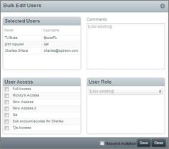 3. This opens the Bulk Edit Users window 4. From this window, User Access and User Role can be changed for all selected users 5.