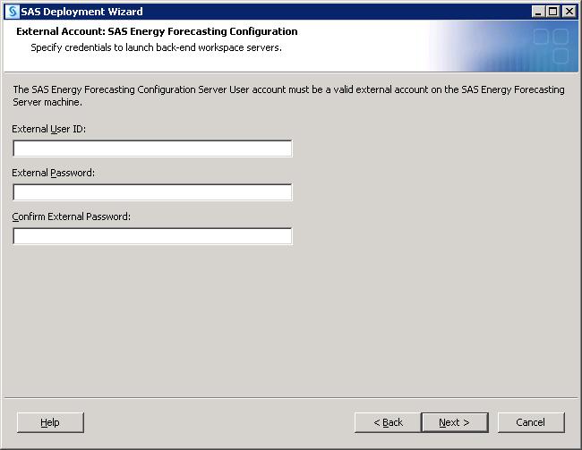 Configure account SAS Energy Forecasting Server User In the pre-install step, a user account which was created for the SAS Energy Forecasting Server User account.
