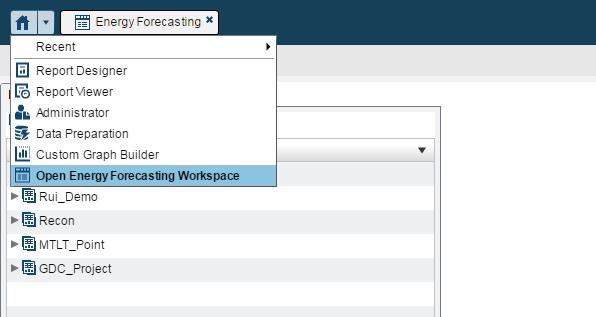 b. If SAS Energy Forecasting starts with the Energy Forecasting screen, click on the Home down arrow and select Administrator.