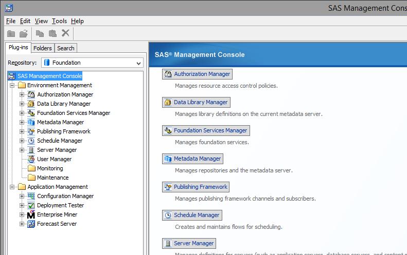 1. At the SAS Management Console screen, select Folders from the menu and then expand SAS Folders to show Products\SAS