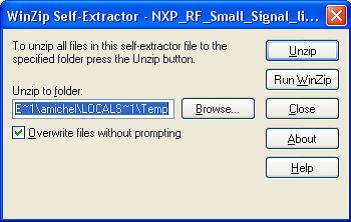 2. Installing Instructions 2.1 Run the self-extraction file. 1. Once you have downloaded the file ADV5_NXP_RF_Small_Signal_library_V1.0.zip, extract the file into a temporary directory.