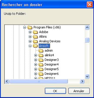 3. Select the Ansoft product installation directory as folder to unzip the files (Ansoft