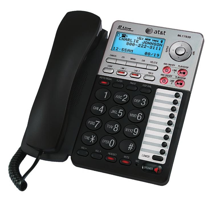 Answering System 100 Name/Number Directory Selectable Ringer Tones for Both Lines Headset Compatible