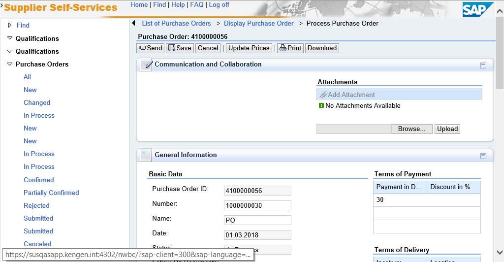 Process Purchase Order Screen Under Attachments