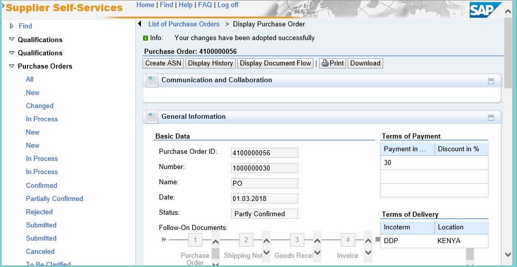 Process Purchase Order Screen: