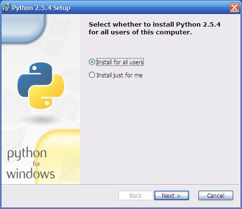 21. The screen will display a Python 2.5.4 Setup window as shown: 22.