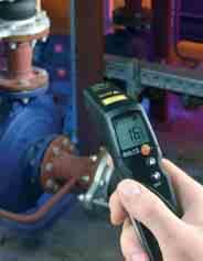 37 testo 830-T2, non-contact temperature measurement on large surfaces testo 830-T2 The fast infrared thermometer with 12:1 optics is ideally suited for temperature measurements on large surfaces.