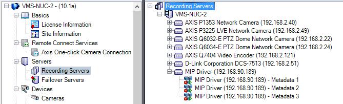 In this example, the MIP Driver device must be replaced in order to obtain the 4 metadata channels provided by the metadata source.