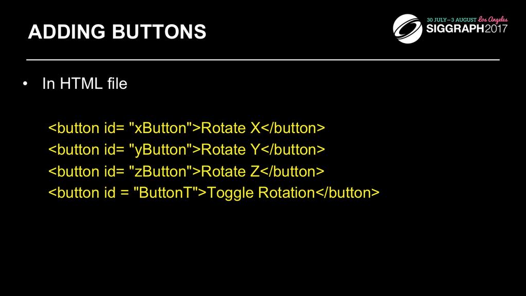 id allows us to refer to button in JS file. Text between <button> and </ button> tags is placed on button.