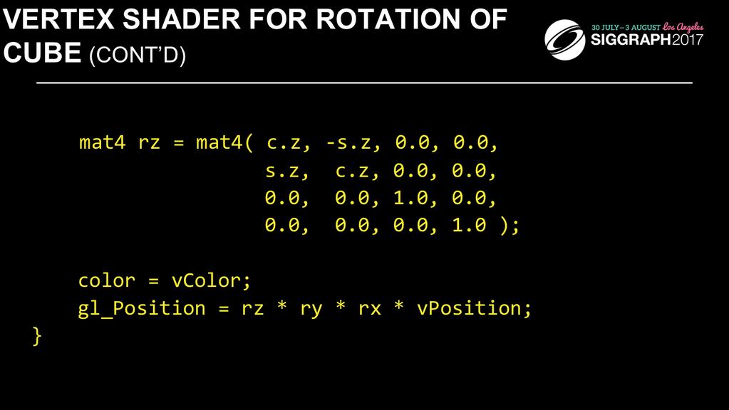 We complete our shader here by generating the last rotation matrix and then using the composition of those matrices to