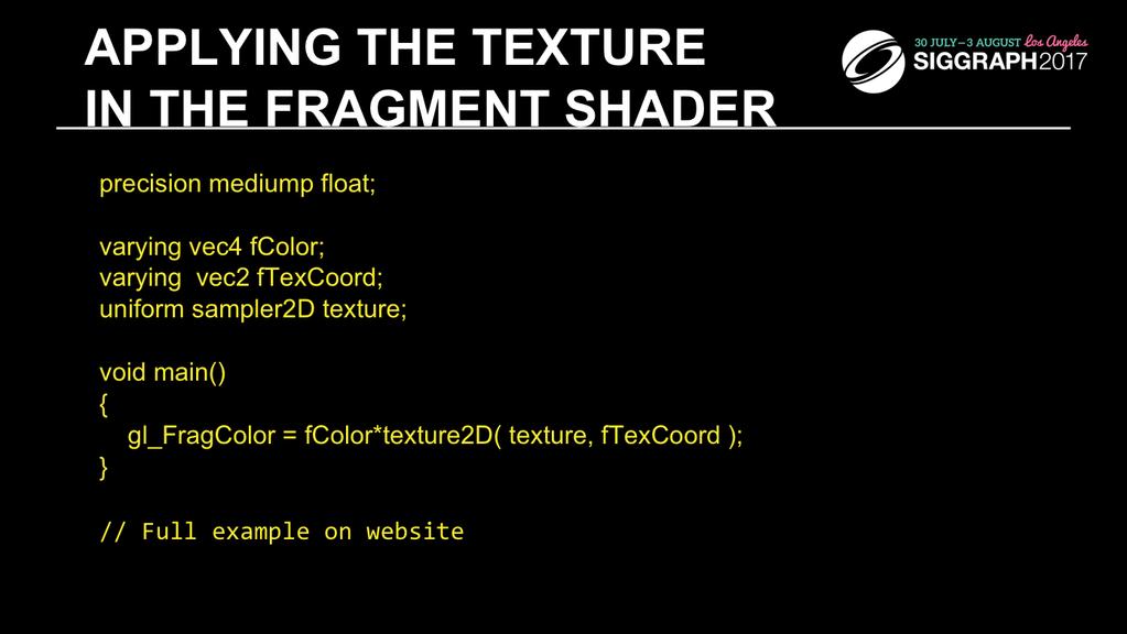 Just like vertex attributes were associated with data in the application, so too with textures. You access a texture defined in your application using a texture sampler in your shader.
