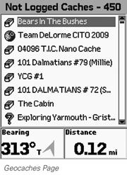 The Geocaches Page Use the Geocaches Page to manage geocaches you have sent to your PN-Series GPS a geocache is a special type of waypoint that uses symbols from Geocaching.com.