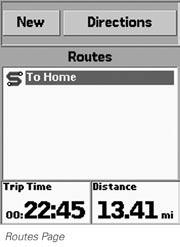 The Routes Page The Routes Page displays a list of routes on the PN-Series GPS routes you have created on the device and routes you have sent to the device using a DeLorme mapping application.