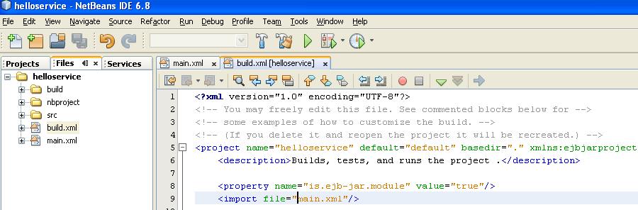 Running the HelloService example: To properly build the application you need to edit the file build.