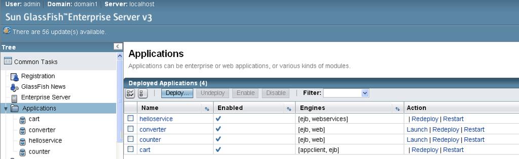xml"/> Once you Deploy the application you can check the status in the admin console: To Test the Service without a Client The GlassFish Server