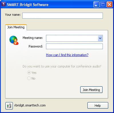 connect to your meeting. To download and install SMART Bridgit client software 1. Follow the link in the e-mail invitation you received from the meeting owner 2. Click the Download Software link.