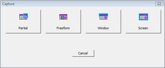 2. Click on the Capture tool from the toolbar or toolbox. 3. A window will appear asking which capture option you want to use: Partial: Select a portion of the screen to capture.