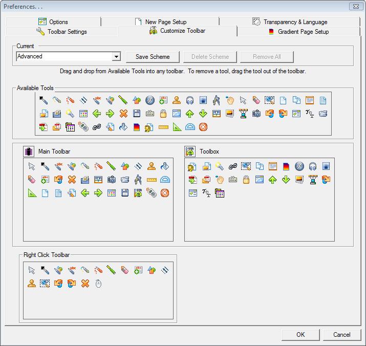 Advanced Toolbar The advanced toolbar will give you easy access to a variety of tools that are normally available in the toolbox.