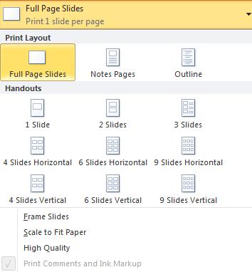 Printing Slides, Handouts, and Notes To specify what component of your presentation you want to print: Go to the File tab and click on the Print option. The Print window will appear.