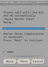 the inputs level automatic calibration; Press CANCEL to exit the program A progress bar and specific messages show the procedure s implementation.